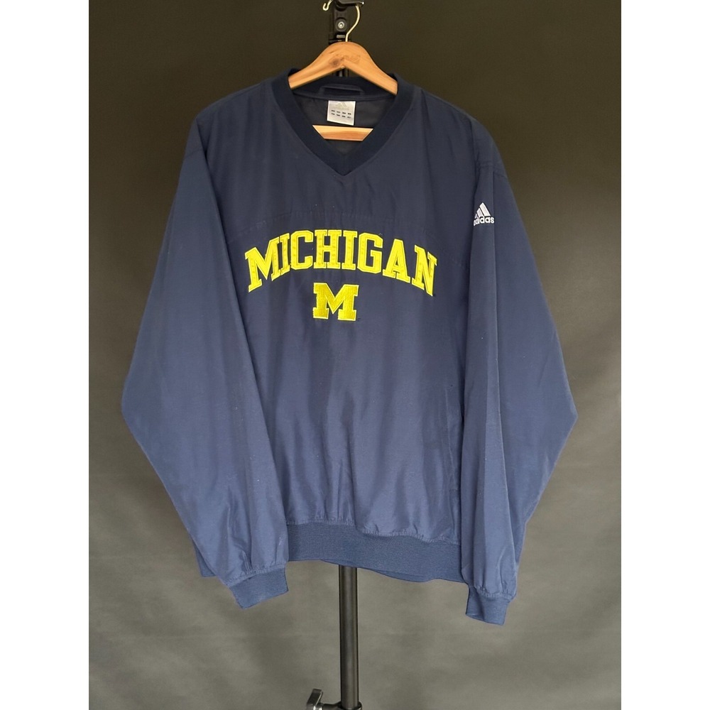 University Of Michigan Wolverines Adidas Long Sleeve Shirt Vneck Large Blue A1